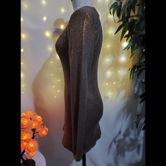 Gypsy 05 Copper Metallic Knit Fitted Long Sleeve Sweater Dress Women's Size M - Picture 3 of 9